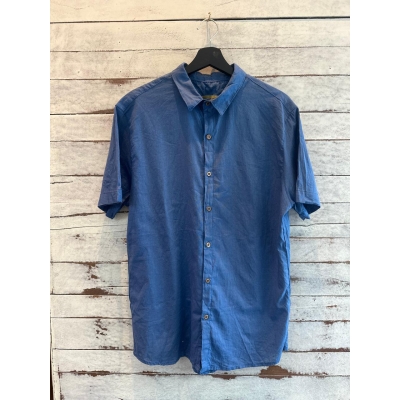 Camisa Praia Brasil Linho de Botões Azul