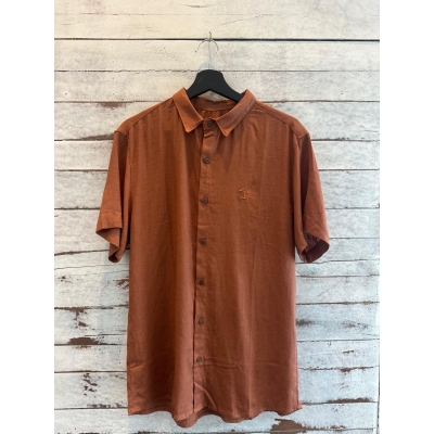 Camisa Praia Brasil Linho de Botões Marrom Claro